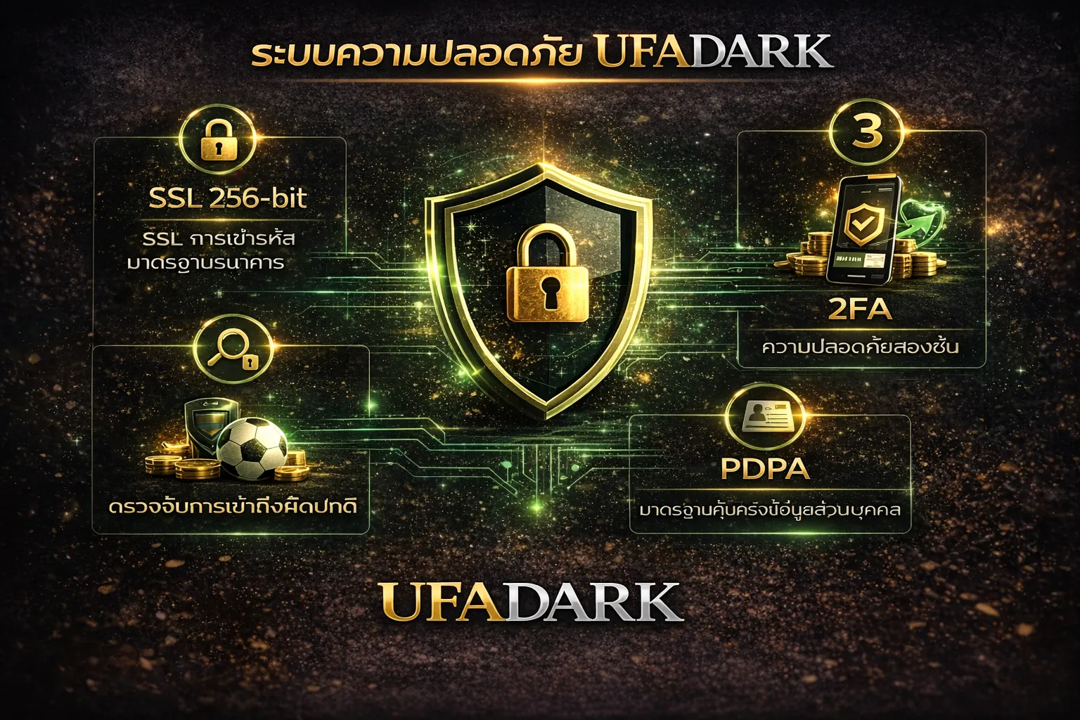 ระบบความปลอดภัย UFADARK ยูฟ่าดาร์ค SSL 256-bit Two-Factor Authentication มาตรฐานธนาคาร